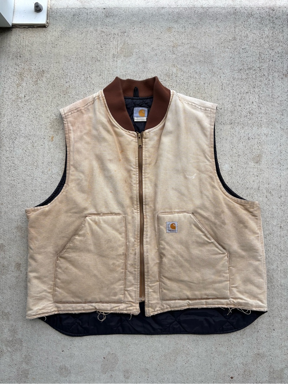 Vintage Carhartt V01 Thrashed Duck Vest Sun Bleached Brown 2XL